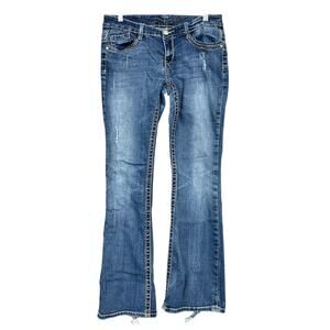 Seven7 Womens Jeans Blue Denim Mid Rise Bootcut Embroidered Pockets Stretch 8